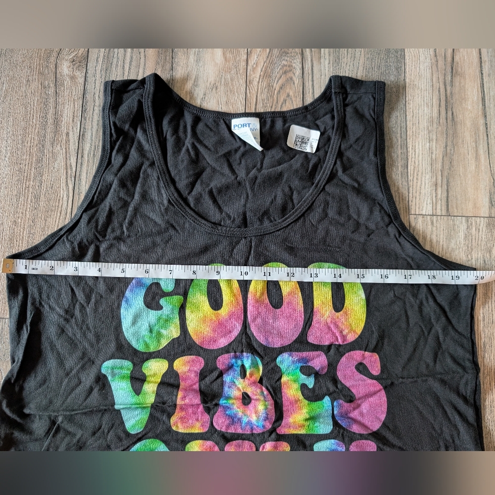 Graphic Tank Top Good Vibes Only Black with Rainbow Tie Dye Size XL NWT - Picture 9 of 10